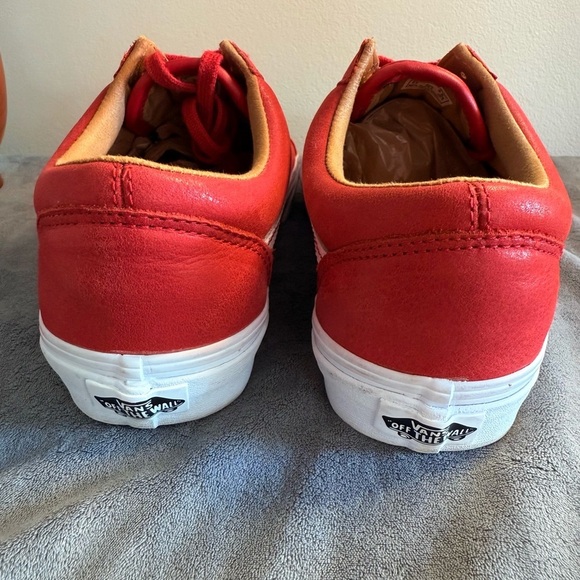 Red Leather Old Skool Vans Sneakers with Iconic Jazz Stripe - Picture 2 of 5